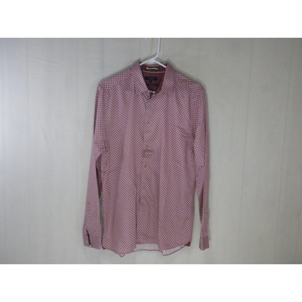 Ted Baker London Dress‎ Shirt Size 4 L Red Geometric Button Up Long Sleeve Cuffs - Picture 2 of 14